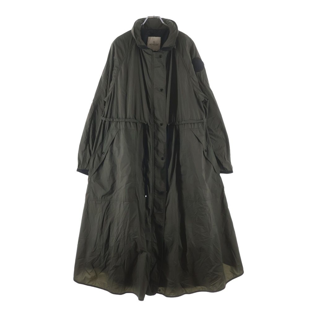 Moncler Lin Hooded Zip Up Long Mod Coat Khaki