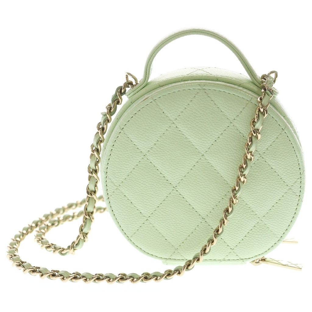 Chanel Mini Round Quilted Chain Shoulder Bag Vanity Lime Green Caviar Leather — view 2