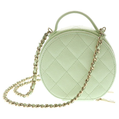Chanel Mini Round Quilted Chain Shoulder Bag Vanity Lime Green Caviar Leather — view 2