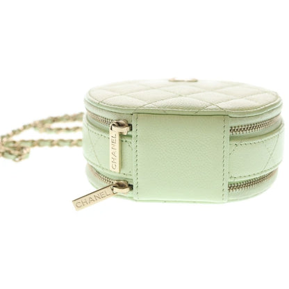 Chanel Mini Round Quilted Chain Shoulder Bag Vanity Lime Green Caviar Leather — view 4