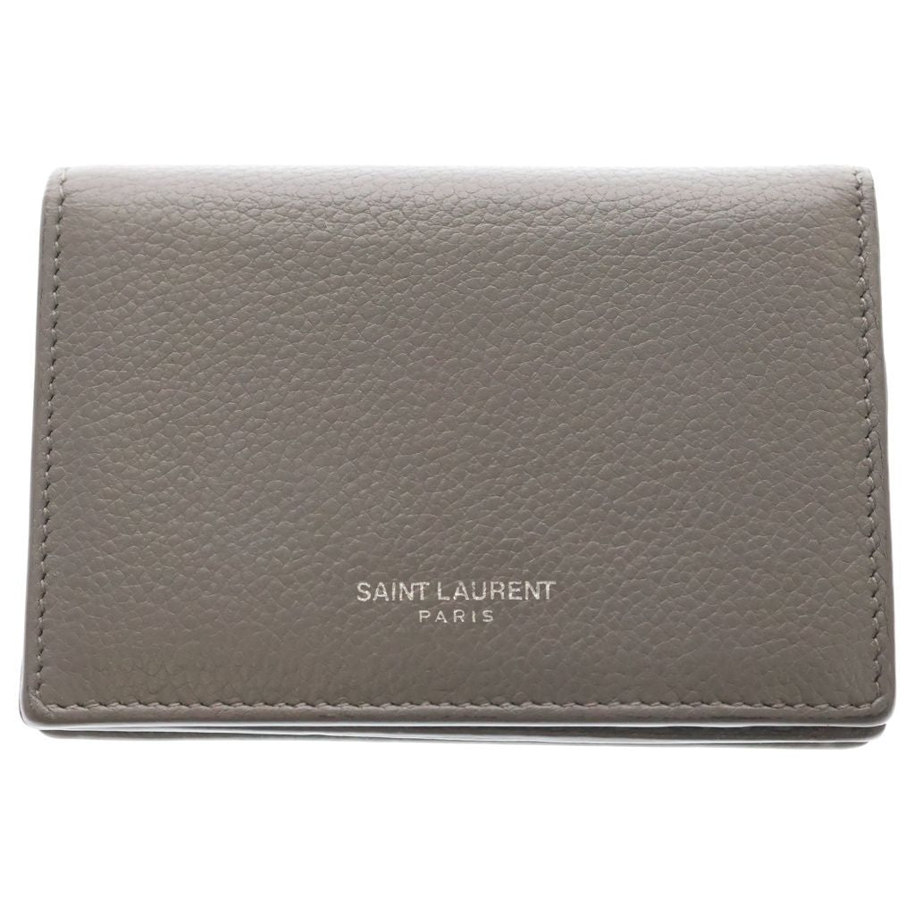 Saint Laurent Paris Tiny Wallet Logo Print Leather Bifold Gray