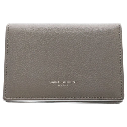 Saint Laurent Paris Tiny Wallet Logo Print Leather Bifold Gray