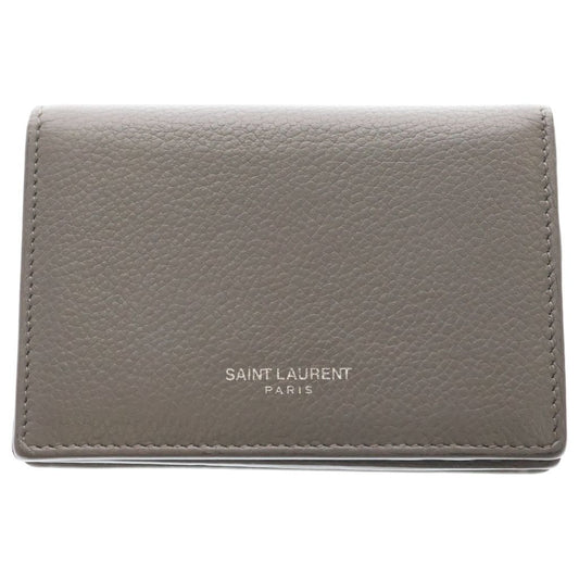 Saint Laurent Paris Tiny Wallet Logo Print Leather Bifold Gray