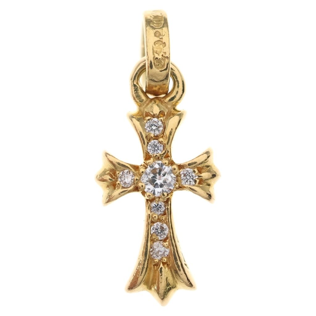 Chrome Hearts 22k Crs Baby Fat P Dia Fat Cross Pave Diamond Pendant Gold