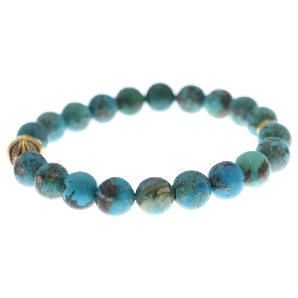 Chrome Hearts 22k 10 Beed 10 Turquoise Beads Pave Diamond Gold Bracelet — view 4