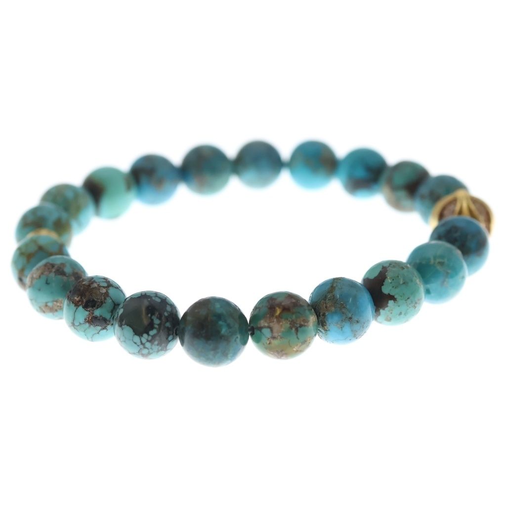Chrome Hearts 22k 10 Beed 10 Turquoise Beads Pave Diamond Gold Bracelet — view 3