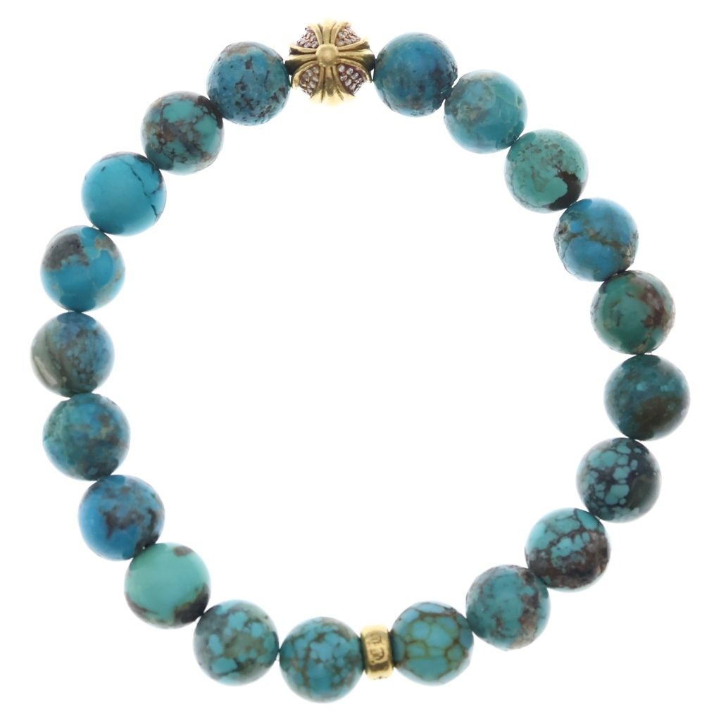 Chrome Hearts 22k 10 Beed 10 Turquoise Beads Pave Diamond Gold Bracelet — view 2