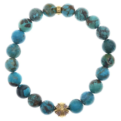 Chrome Hearts 22k 10 Beed 10 Turquoise Beads Pave Diamond Gold Bracelet
