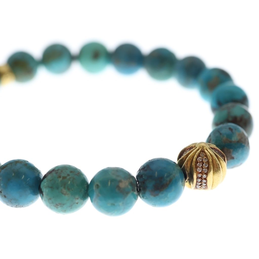 Chrome Hearts 22k 10 Beed 10 Turquoise Beads Pave Diamond Gold Bracelet — view 6