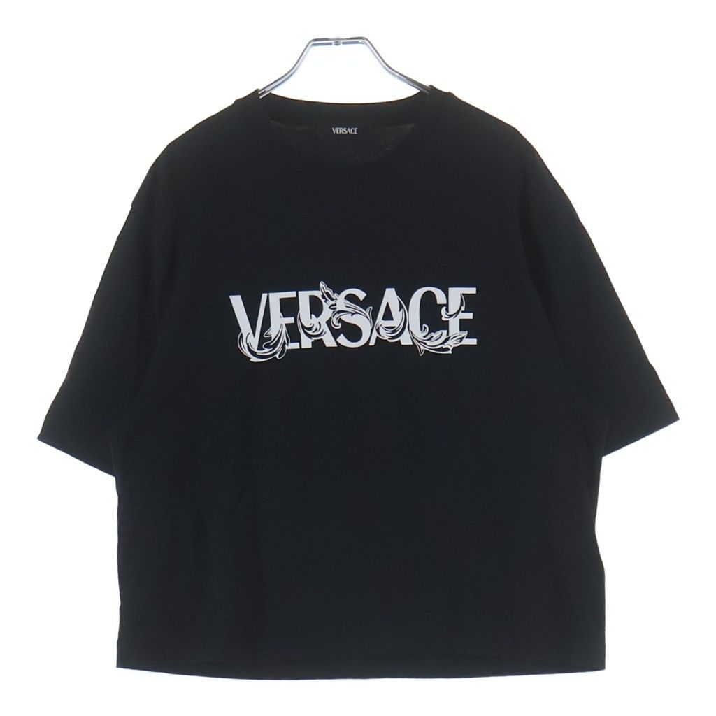 Versace Front Logo Print Crew Neck Short Sleeve T-Shirt Black