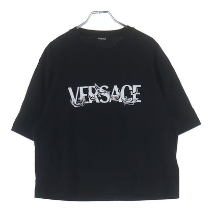 Versace Front Logo Print Crew Neck Short Sleeve T-Shirt Black