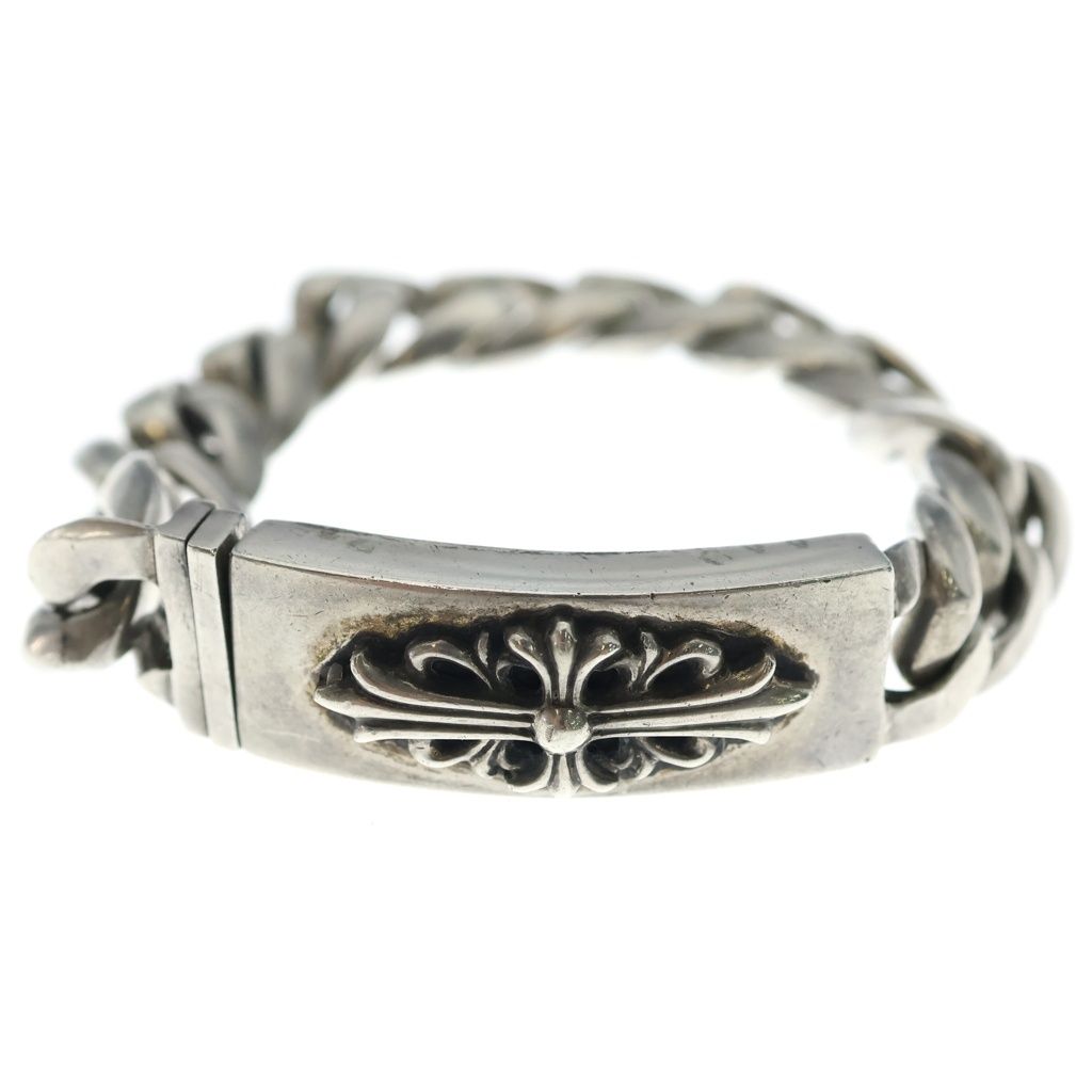 Chrome Hearts ID Floral Crs Cross ID Classic Link Bracelet Silver