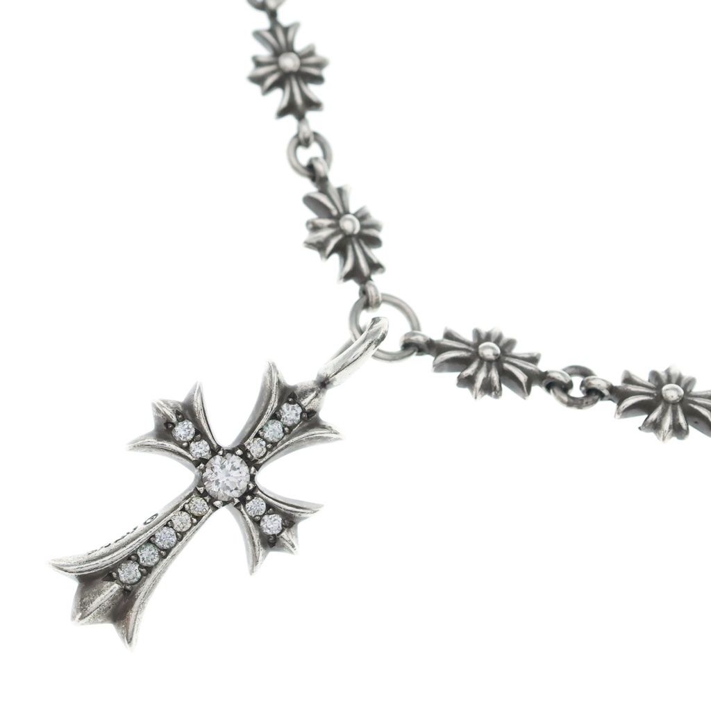 Chrome Hearts Tiny CH Pls Crs Fat Cross CH Plus Necklace Chain Pave Diamond