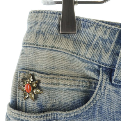 Gucci Studded Flower Denim Knee Length Skirt Indigo Blue 40 — view 3