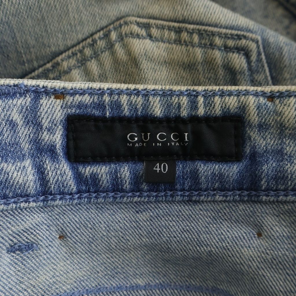 Gucci Studded Flower Denim Knee Length Skirt Indigo Blue 40 — view 6