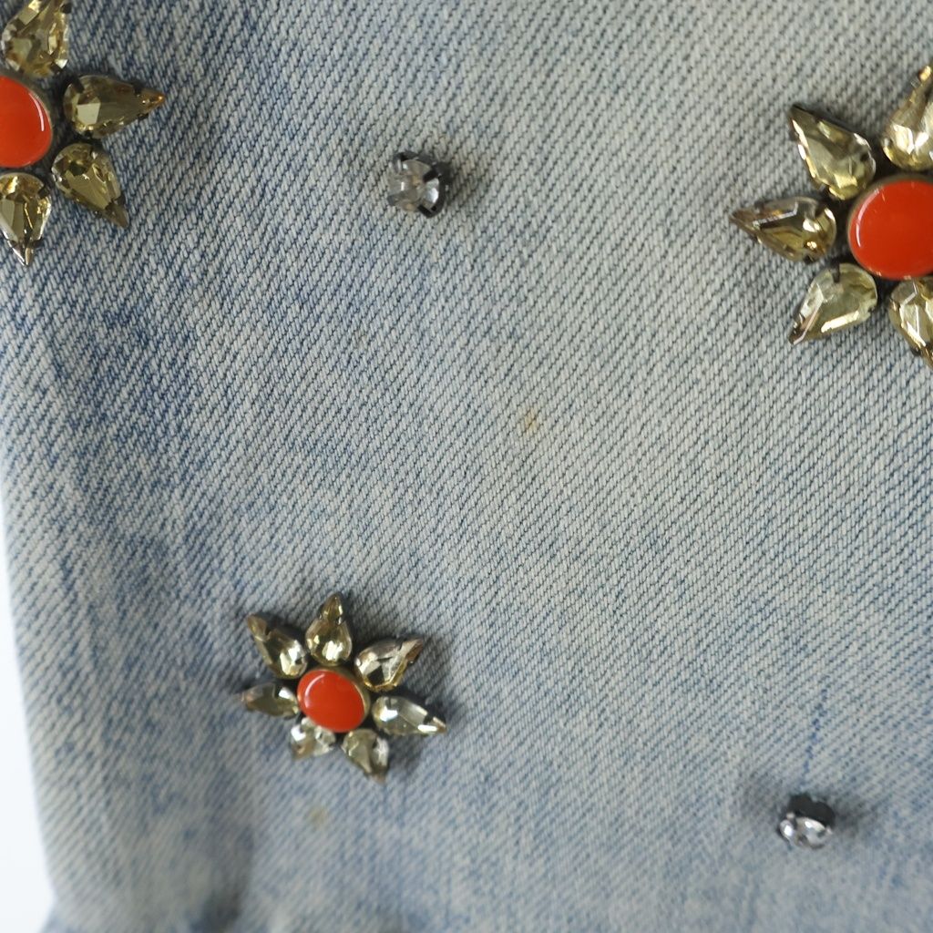 Gucci Studded Flower Denim Knee Length Skirt Indigo Blue 40 — view 5