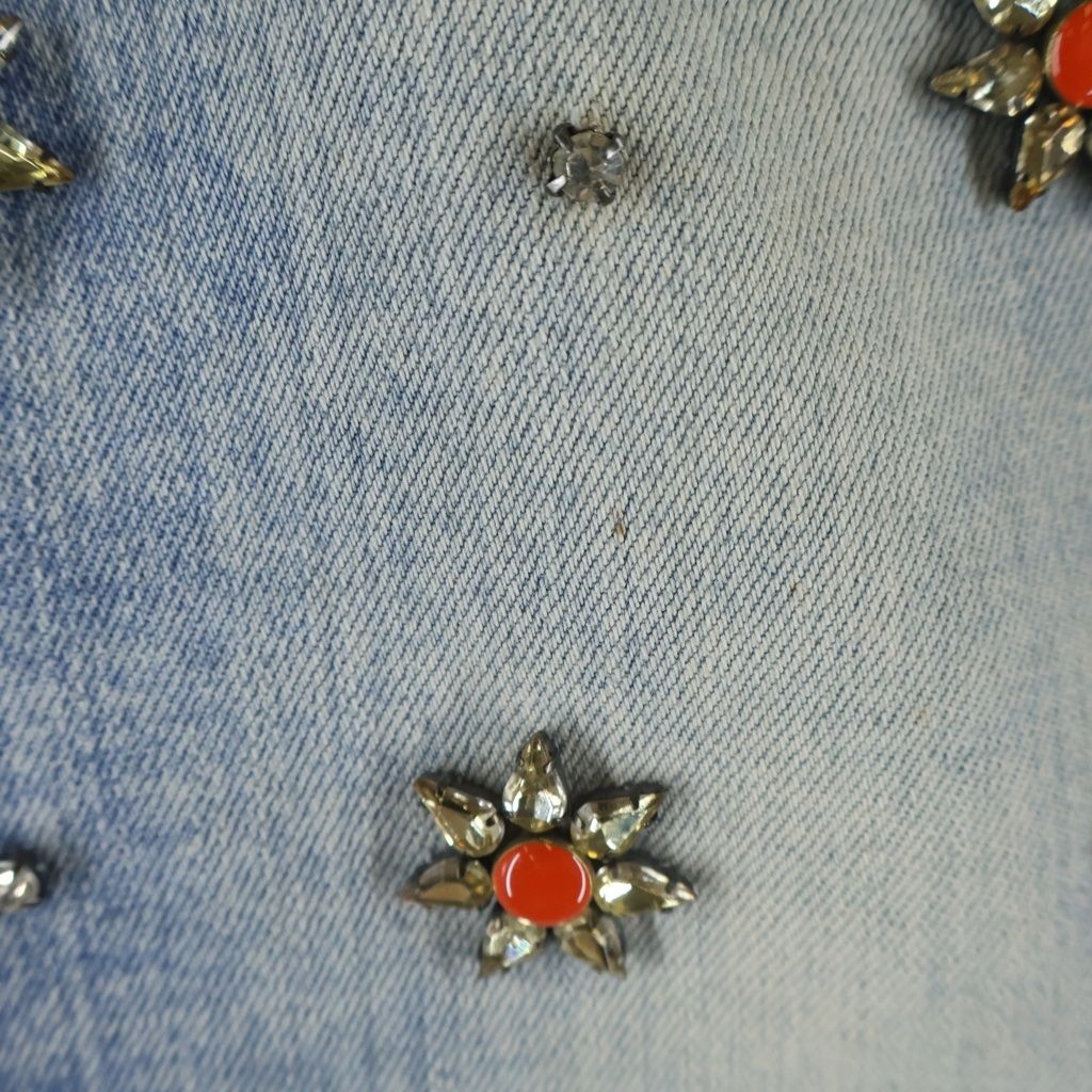 Gucci Studded Flower Denim Knee Length Skirt Indigo Blue 40 — view 4
