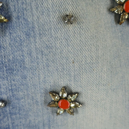 Gucci Studded Flower Denim Knee Length Skirt Indigo Blue 40 — view 4