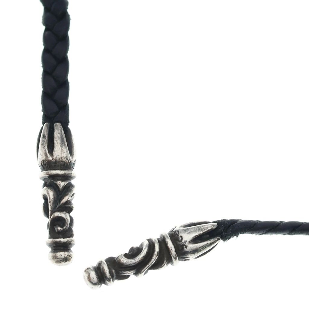 Chrome Hearts Leather Braid Scroll Necklace Black Silver