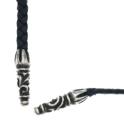 Chrome Hearts Leather Braid Scroll Necklace Black Silver
