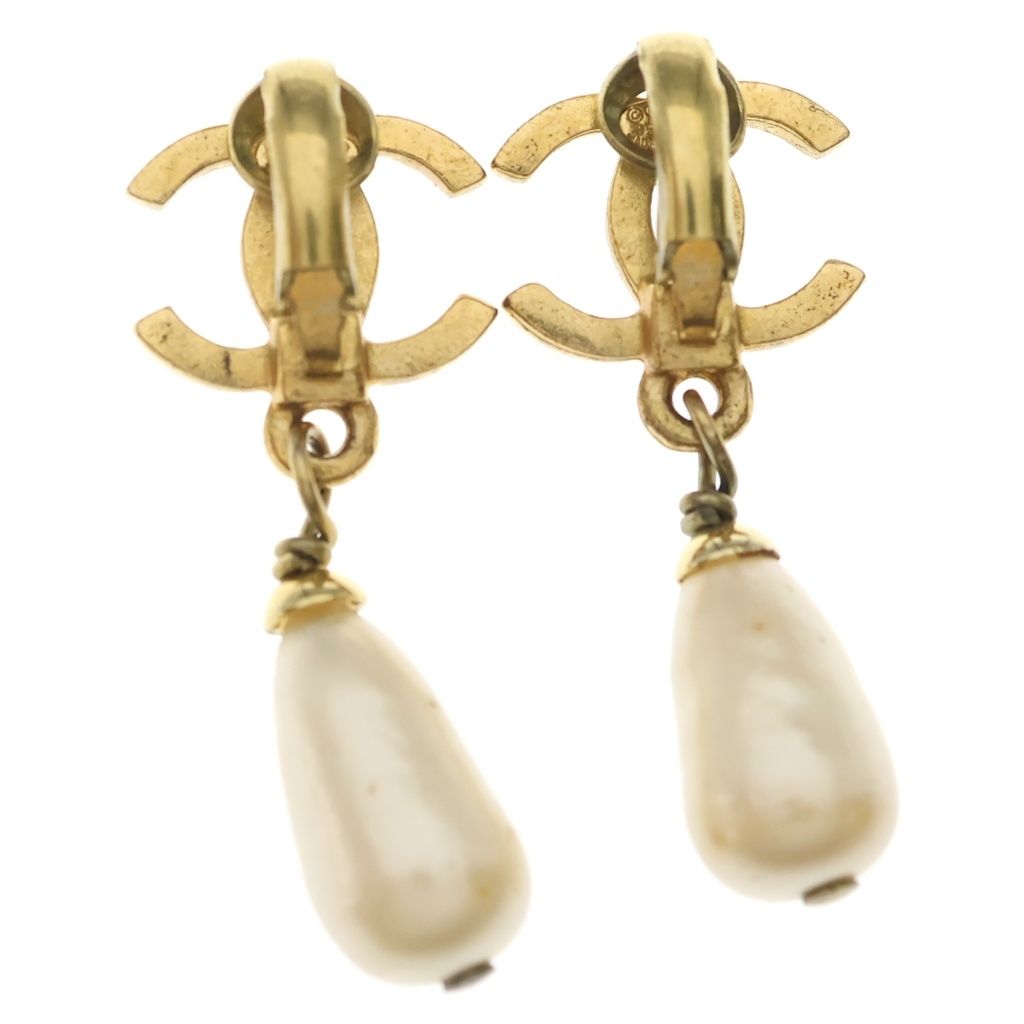 Chanel CC Logo Faux Pearl Charm Earrings Gold — view 2