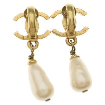 Chanel CC Logo Faux Pearl Charm Earrings Gold — view 2