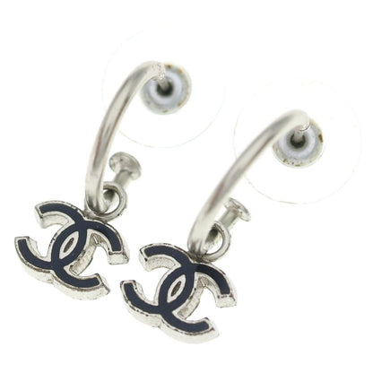 Chanel CC Logo Charm Hoop Earrings Silver