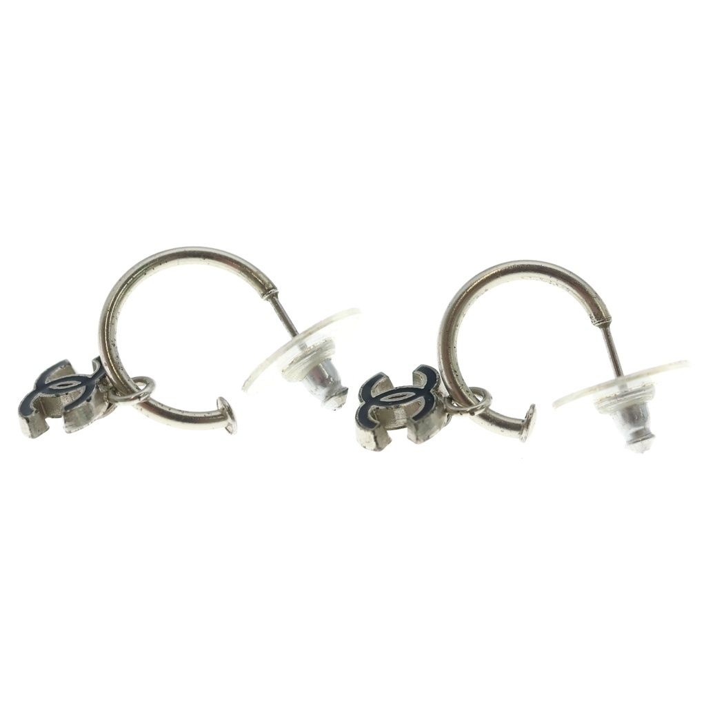 Chanel CC Logo Charm Hoop Earrings Silver — view 3
