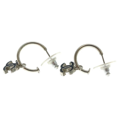Chanel CC Logo Charm Hoop Earrings Silver — view 3