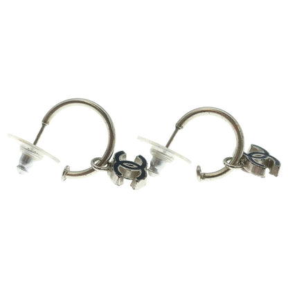 Chanel CC Logo Charm Hoop Earrings Silver — view 4