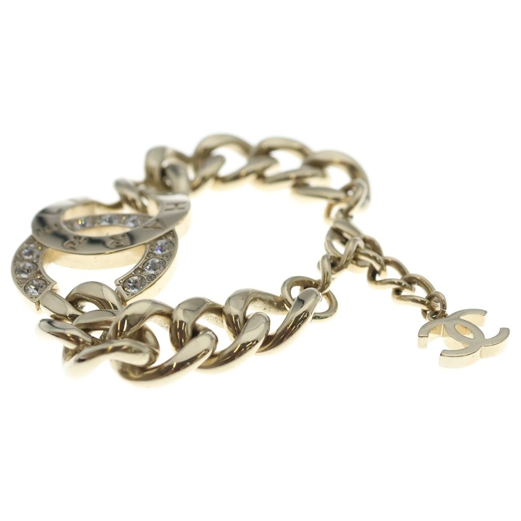Chanel Pharrell Williams CC Logo Rhinestone Chain Bracelet Gold — view 4