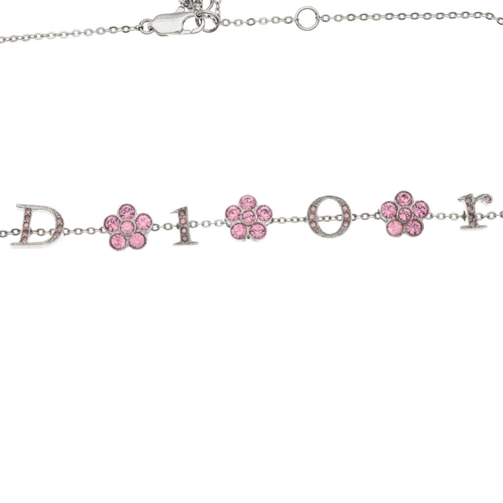Dior Rhinestone Flower Necklace Pink Silver — view 3
