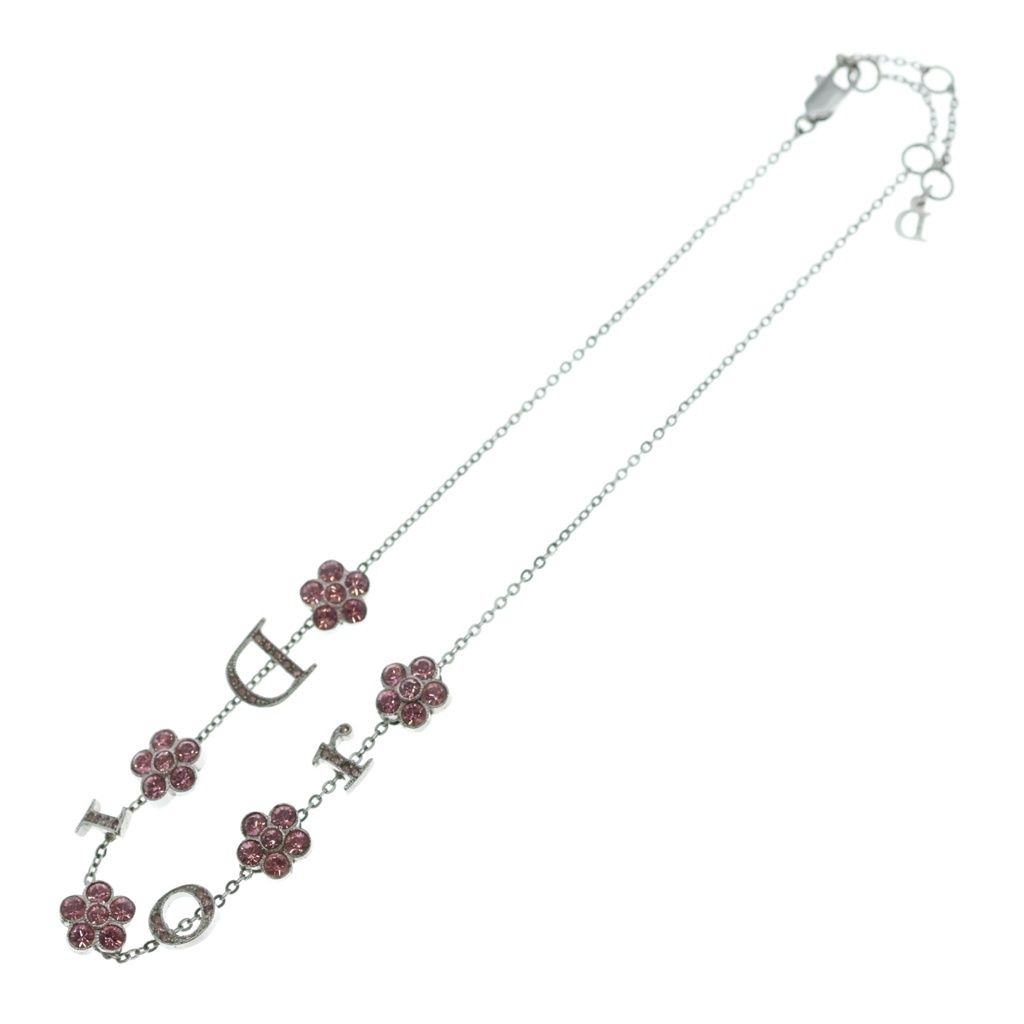Dior Rhinestone Flower Necklace Pink Silver — view 2