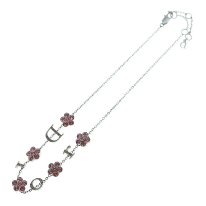 Dior Rhinestone Flower Necklace Pink Silver — view 2