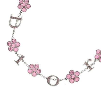 Dior Rhinestone Flower Necklace Pink Silver