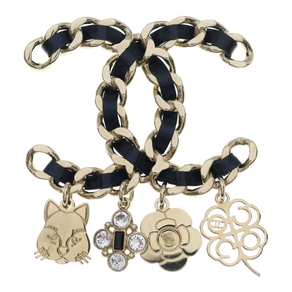 Chanel CC Logo Charm Icon Brooch Pin Badge Gold 18