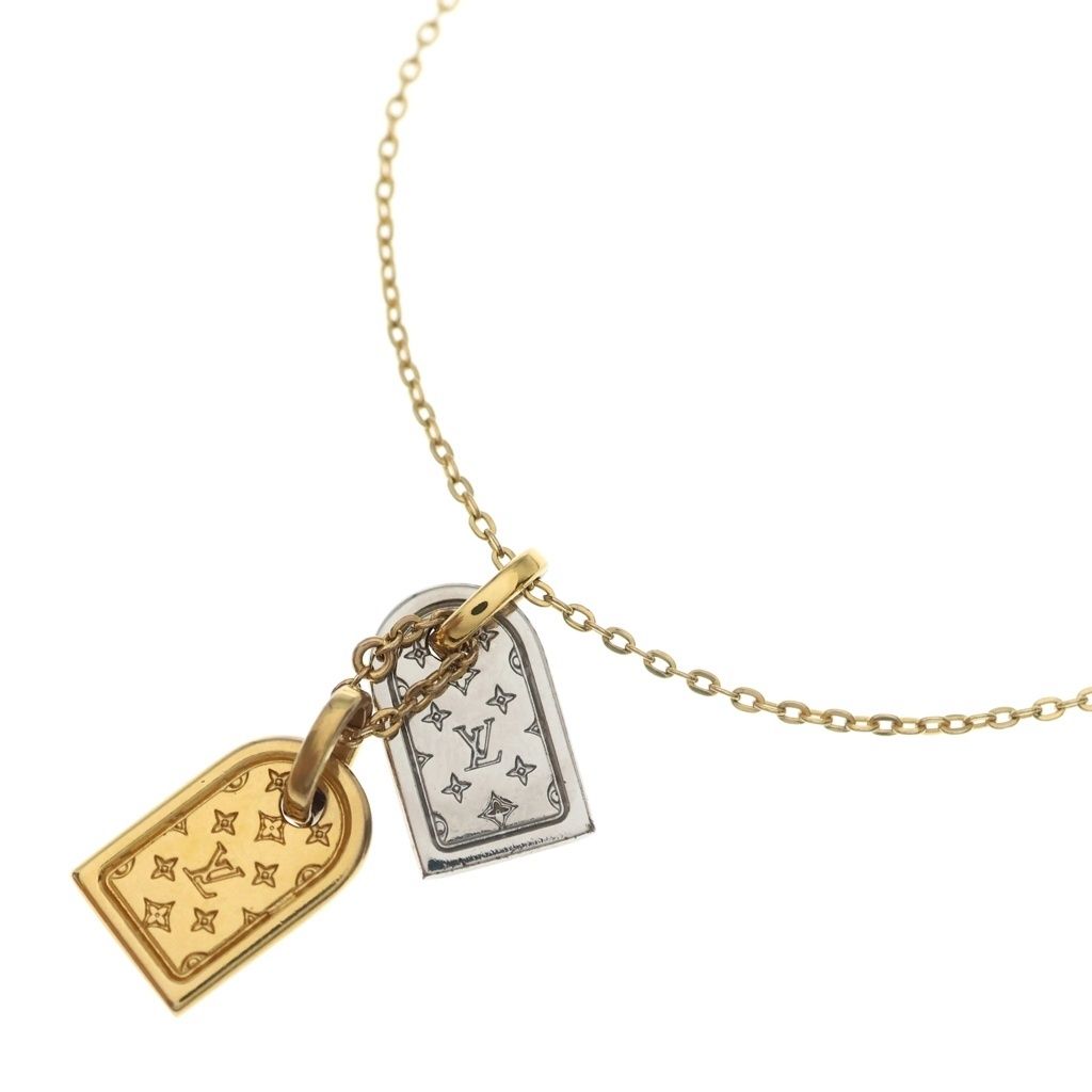Louis Vuitton Nanogram Miniature Name Tag Pendant Chain Silver Gold