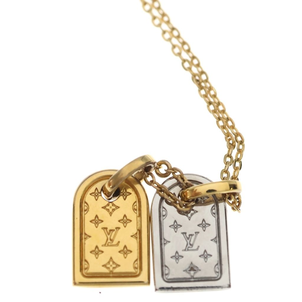 Louis Vuitton Nanogram Miniature Name Tag Pendant Chain Silver Gold — view 3