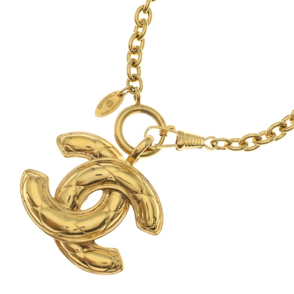 Chanel CC Logo Quilted Pendant Chain Gold