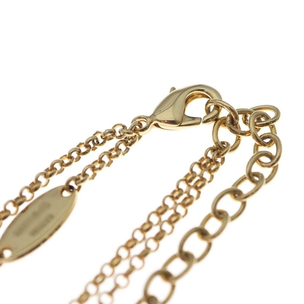 Louis Vuitton Necklace LV Logo Rhinestone Double Strand Pendant Chain Gold — view 5