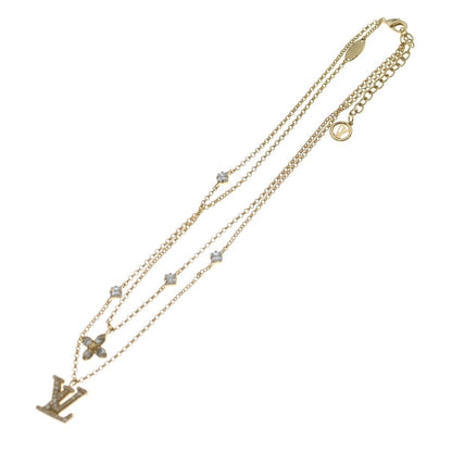 Louis Vuitton Necklace LV Logo Rhinestone Double Strand Pendant Chain Gold — view 2