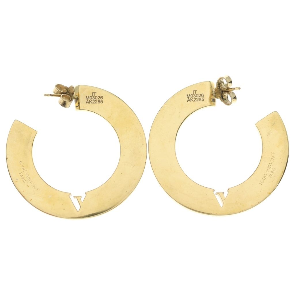 Louis Vuitton LV Round Earrings Black Gold Leather — view 2
