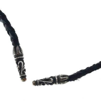 Chrome Hearts Leather Braid Scroll Blade Necklace Black Silver