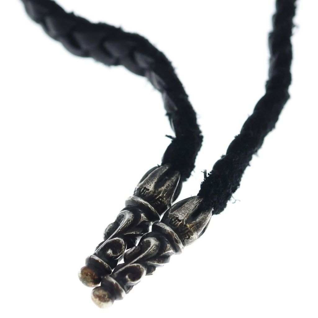 Chrome Hearts Leather Braid Scroll Blade Necklace Black Silver — view 4