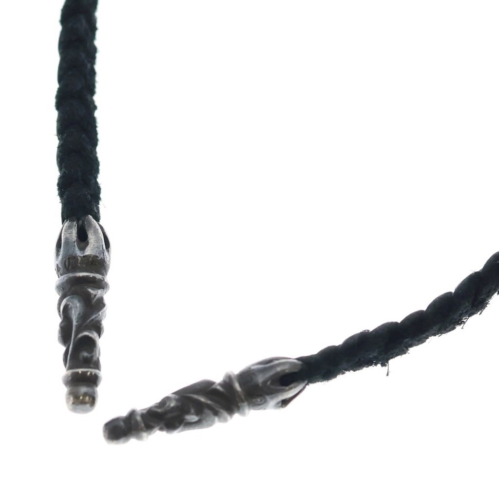 Chrome Hearts Leather Braid Scroll Necklace Black Silver