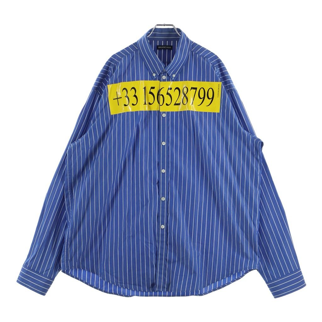 Balenciaga Telephone Number Striped Long Sleeve Shirt Blue