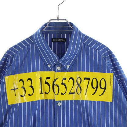 Balenciaga Telephone Number Striped Long Sleeve Shirt Blue — view 3