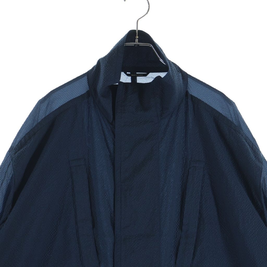 Hermes Seersacquer Zip Up Nylon Long Coat Navy — view 3