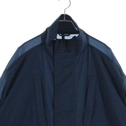 Hermes Seersacquer Zip Up Nylon Long Coat Navy — view 3