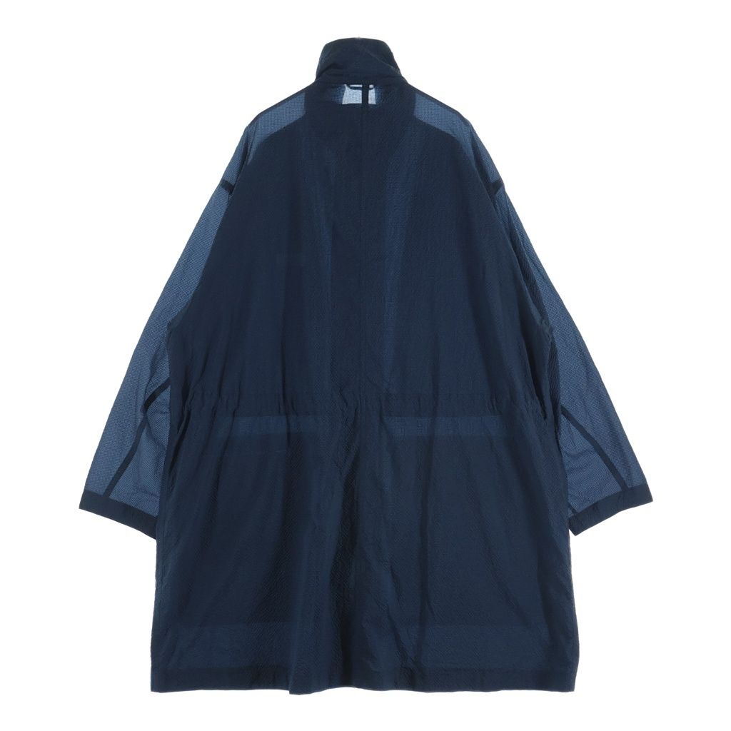 Hermes Seersacquer Zip Up Nylon Long Coat Navy — view 2